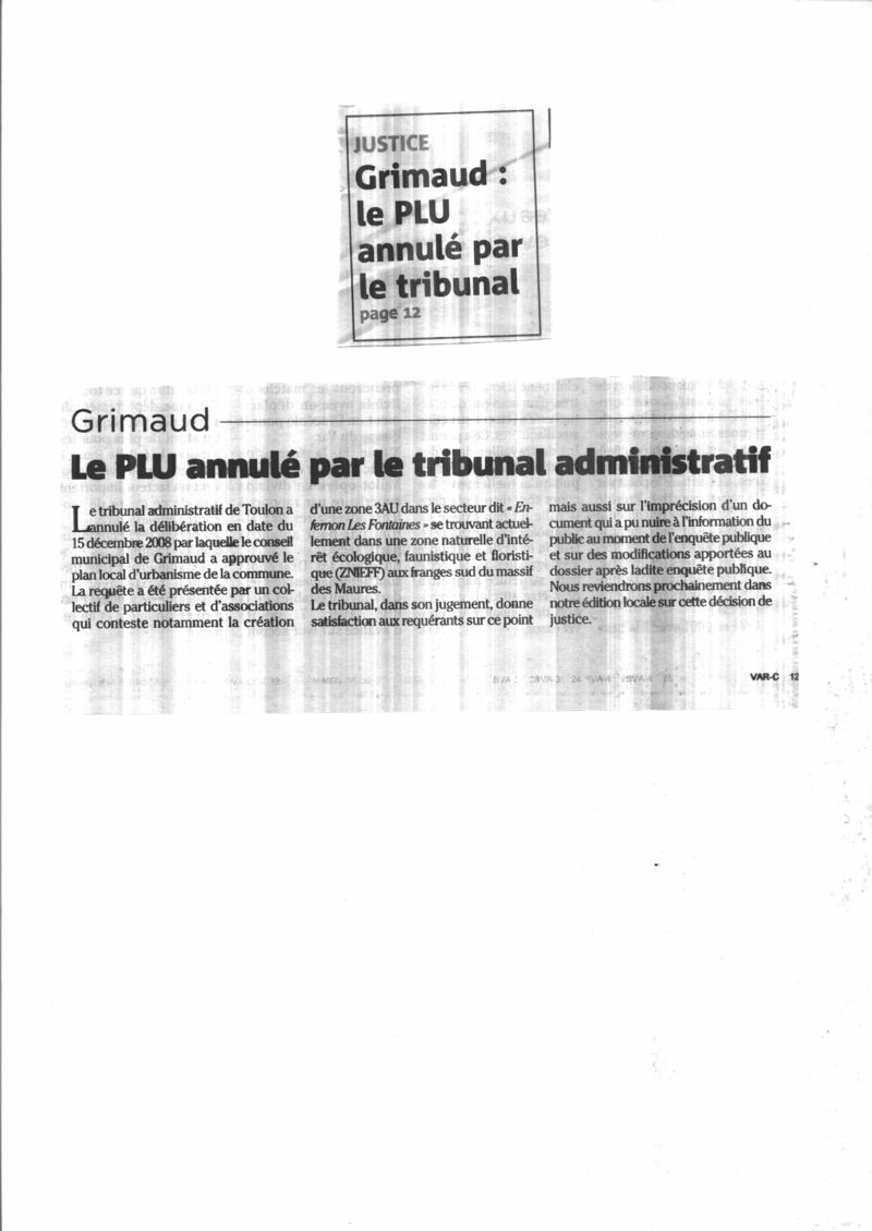 Anuulation PLU Grimaud